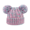 Gestrickte Baby-Wintermütze mit zwei Bommeln in gemischtem Rosa, Blau und Weiß - 1-4 Jahre / Regenbogen
