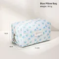 Light blue floral mesh makeup bag with lace texture and heart-shaped silver zipper - Pillow Bag / Blue