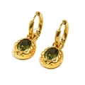 Pendientes de aro chapados en oro de 18K con circón verde y acabado martillado a mano - Dorado - Circonita verde