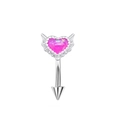 Macro view of eyebrow ring with pink heart opal stone and silver curved barbell - Pink (EW3121504)