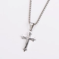 Detailed view of punk style stainless steel box chain necklace with cross pendant - With Chain / Steel