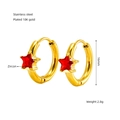 Detail of 16mm stainless steel gold hoop earrings featuring a red zircon star inlay - Gold-Red Zirconia