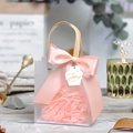 Frosted semi-transparent gift bag with pink ribbon bow and Happy Birthday gold tag - Pink Ribbon + Birthday Cake Tag + Raffia