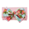 Pink nylon baby headband with large strawberry and colorful striped print bow - #24 Strawberry