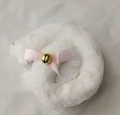 White faux fur cat tail accessory with pink bow and golden bell for cosplay costumes - White Cat Tail Accessory
