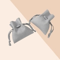 Two gray drawstring jewelry pouches in soft suede texture for rings and necklaces - Drawstring Style / 5*9cm / Light Gray