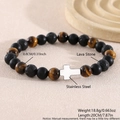Bracciale da uomo in occhio di tigre e pietra lavica con croce in acciaio inossidabile - Perle da 8mm (NAM04-2) / Occhio di Tigre/Lava