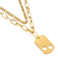 Gold-plated layered stainless steel necklace with rectangular double heart cutout pendant - Hollow Two Hearts Style (KN199094-Z) / Gold