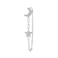 Detailed view of silver star and moon chain earrings with micro-paved sparkling crystals - Silver (EGD0279白K)