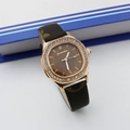 Luxurious rose gold square watch with crystal bezel and brown floral leather strap - Coffee