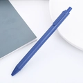 Minimalist blue retractable gel pen with smooth plastic body and metal tip on a desk - Retro Blue