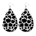 Detail of drop-shaped PU leather earrings featuring a black and white cow print pattern - 11-Black White Cow Print Teardrop