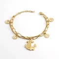 Pulsera de ancla de doble capa chapada en oro de 18k con cadenas de acero inoxidable - Dorado