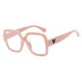 Rosafarbene quadratische Oversize-Sonnenbrille mit schwarzem Herz-Detail am Bügel - Einheitsgröße / Festes Rosa / Klare Linse