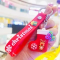Portachiavi calza di Natale con cinturino rosso e renna 3D su ciondolo in morbido PVC - Calza di Natale con Renna