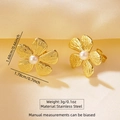 Detailed view of golden flower pearl earrings with dimensions 1.68cm by 1.78cm - Flower Pearl Stud Earrings (FYD6117EH)