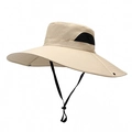 Beige wide brim outdoor sun hat for men with breathable mesh and chin strap - 15CM Brim / Khaki
