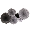 Set of 8 black and white paper fans with elegant gold polka dots and stripes - Black Stripe