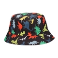 Kids black bucket hat with colorful dinosaur silhouette patterns for sun protection - 51-52CM(2-4 Years Old) / Dinosaur Collection 4