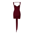 Burgundy backless mini dress featuring a zipper and a decorative long lace ribbon - XS / Burgundy