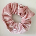 Pink velvet hair scrunchie with hidden zipper pocket for small item storage - Pink