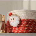 Christmas themed white and red cotton woven storage basket with a plush Santa Claus figure - Santa Claus Style 15*12*9cm
