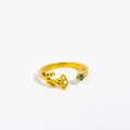 Golden zodiac flower ring with blue round gemstone and adjustable open band design - Adjustable Open / September/Aster