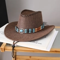 Detail of a brown cowboy hat featuring turquoise beads and vintage metal hardware accents - Adult (55-60cm) / Camel
