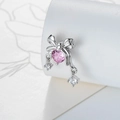Pendiente de lazo plateado con gema de corazón rosa y gotas de cristal claro - Lazo Rosa (Pieza Única) / Rosa