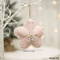 Pink plush star Christmas ornament with wooden snowflake button and hanging rope - Pink Star
