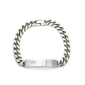 Bracciale a catena cubana in acciaio argento con barra ID incastonata di diamanti - Barra Curva 3-Diamanti Catena Cubana / Argento