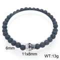 Gothic Elastisches Armband mit schwarzen Lavasteinperlen und silbernem Totenkopf - 6mm Perle Vintage Silber Totenkopf Stil (KB205864-Z)