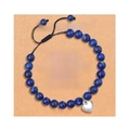 Blue natural stone beaded bracelet with heart charm on a kraft paper gift card - Lapis Lazuli + Heart + Card