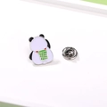 Cute panda enamel pin with green bamboo basket and butterfly clutch back for bags - Panda With Bamboo Basket (CZ0537-2)