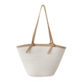 Beige cotton rope woven tote bag with brown leather handles and knot detail - Large / White