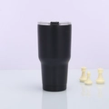 Black 30oz stainless steel insulated travel tumbler with transparent lid on white background - 30oz / Painted Black