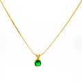 Minimalist gold-plated necklace with a classic round green zircon pendant for women - Stainless Steel Rope Chain / May-Emerald Green