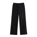 Close-up of black wide-leg trousers featuring pleated texture and adjustable drawstring waist - Black Pants