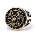 Vintage Sankt Michael Schutzsiegelring aus gold-schwarzem Edelstahl für Herren - US 7 / Gold