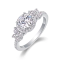 Classic S925 sterling silver ring with large round moissanite center and halo stones - US Size 5 / Moissanite Ring (One Carat)