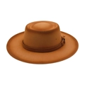 Khaki wide brim fedora hat with a gradient finish and a thin leather band with metal buckle - One Size (M Convex Dome) / Camel