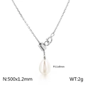 Minimalist Y-shaped necklace with silver chain and white teardrop pearl pendant - Steel Color (KN115138-KFC)