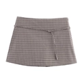 Gonna-pantalone a quadri marroni con spacco laterale e cintura sottile su fondo bianco - A quadri