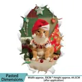 3D Christmas cat wall sticker with Santa hat and sweater, removable festive PVC decal - Broken Wall Christmas Cat