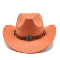 Detail of orange suede cowboy hat with brown band and turquoise metal rivets - M(56-59CM) / Orange