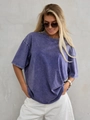 Vintage faded purple oversized 100% cotton T-shirt in washed aesthetic style - Washed Blue