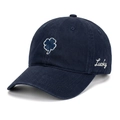 Detail of four-leaf clover and Lucky embroidery on a navy cotton baseball cap - One Size / Navy Blue
