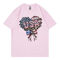 T-shirt rose fête de l'indépendance avec imprimé cœur drapeau USA et léopard - Rose 317
