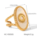 Detail view of a gold sun ring with white shell inlay featuring a textured double band - Oval Sunburst Style (HC-R30505)