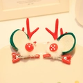 Christmas reindeer antler hair clips with red horns and green fabric ears for girls - Hair Clip 11# (Pair)